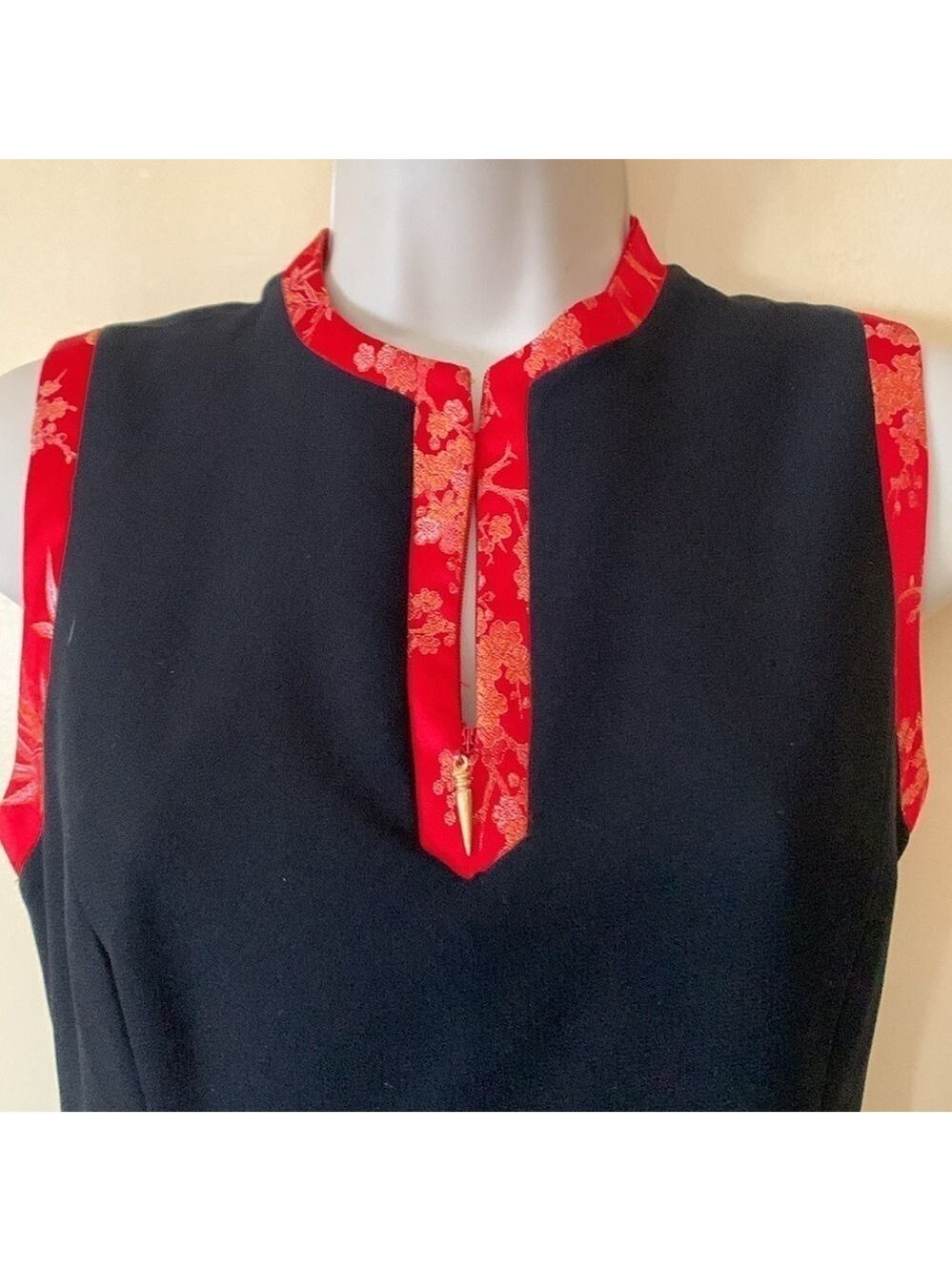Kenar Asian inspired black dress with red borders and front zip size 4 - Picture 3 of 11
